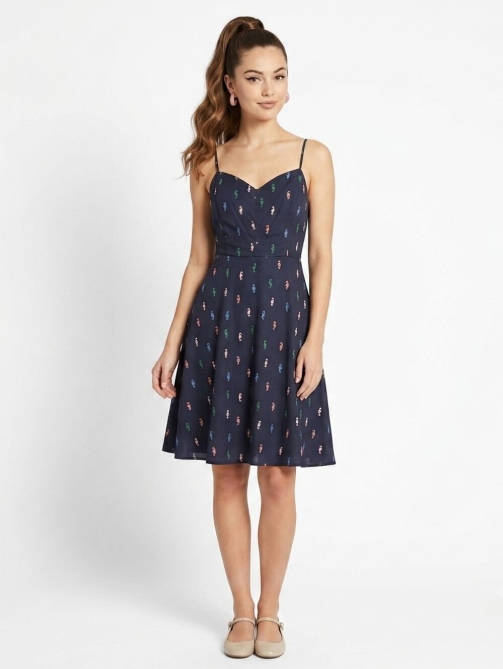 ModCloth Navy Blue Seahorse Print Sleeveless Lined Fit & Flare Dress - Size 10